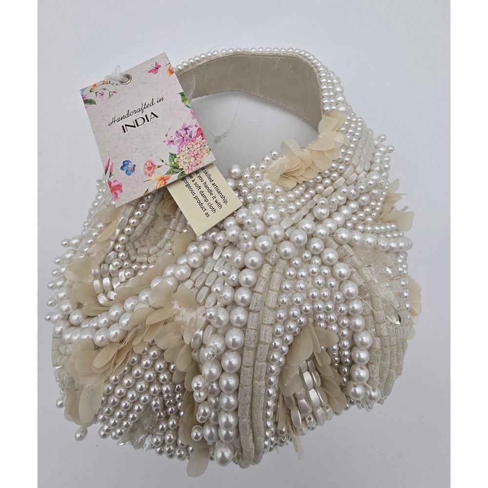 Cream, Ivory, And White Handcrafted In India Beaded Bag NWT - Picture 4 of 4